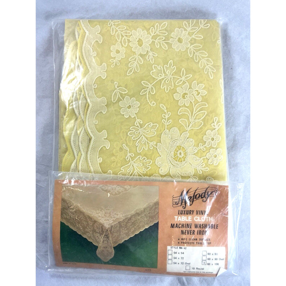 Melody Luxury Vinyl Floral Print Table Cloth 60x108 Yellow Table Cover Vintage - Picture 2 of 6